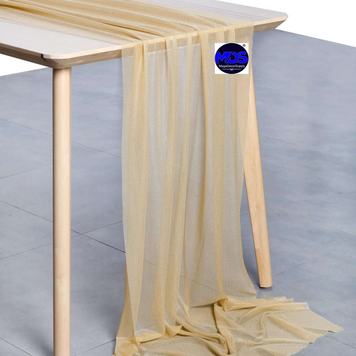 MDS Halloween Chiffon Table Runner - 20 Pack, 29 x 170 Inches, 14ft Each - Sheer Spooky Table Runners for Haunted House Parties, Trick-or-Treat Tables, Witchy Décor, Wedding & Events - Champagne Gold