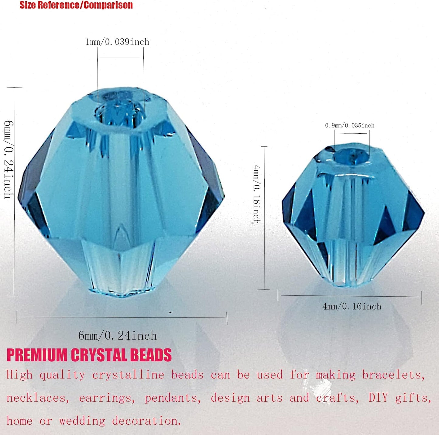 6mm Bicone 450Pcs Aquamarine Crystal Glass Beads Faceted Bicone Shape Crystal Glass Spacer Beads for Bracelet Necklace Decorative Hand Jewelry Making (Aquamarine, 6MM)