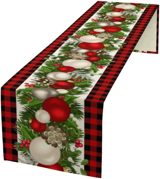 Christmas Table Runner,Seasonal Winter Xmas Holiday Farmhouse Table Cloth Kitchen Dining Table Decoration for Home Party Decor 13x108 Inch