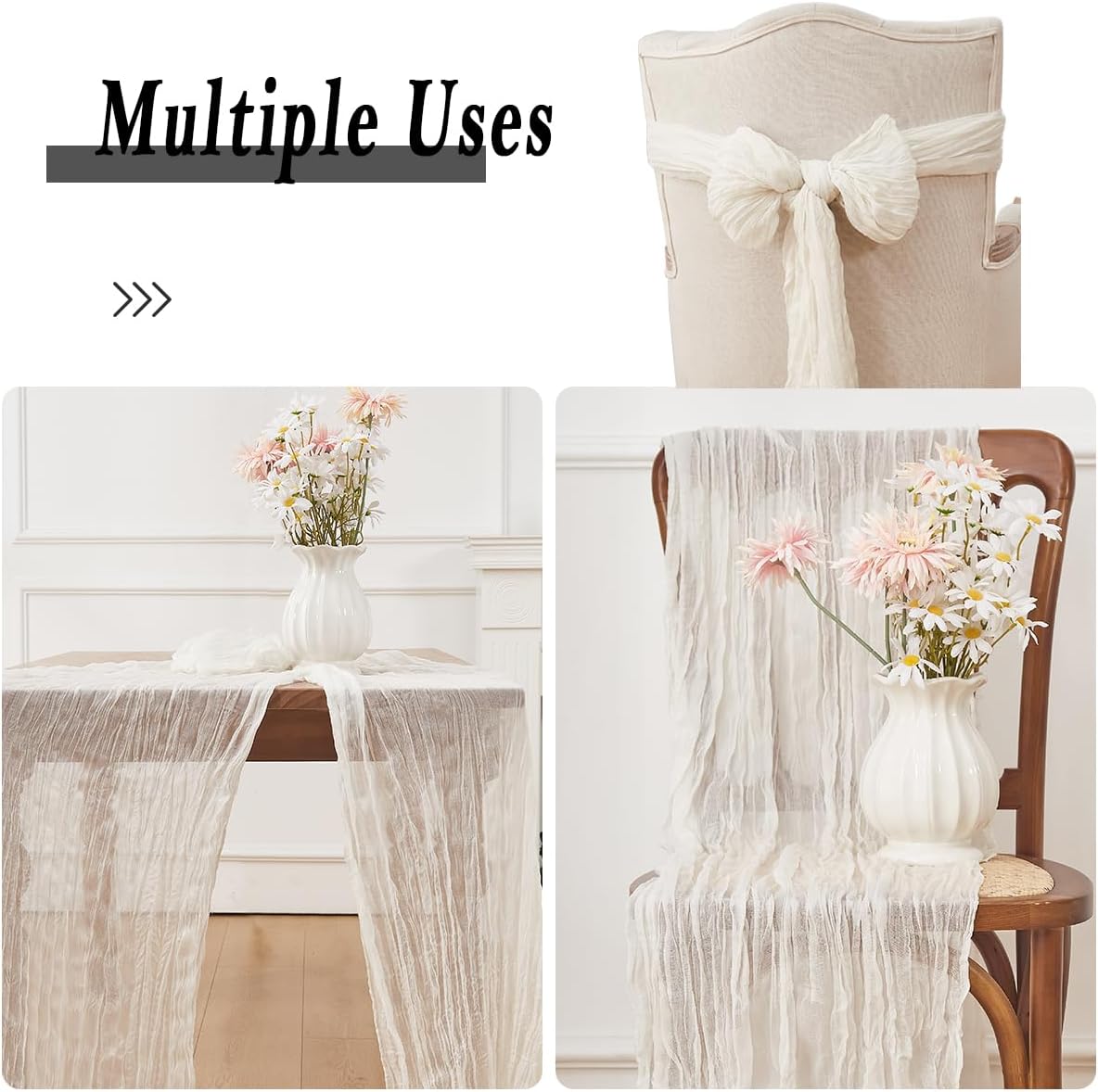 Ivory White 1 Pack Cheesecloth Table Runner 120 Inch 10 FT Boho Rustic Gauze for Wedding Baby Shower Party Farmhouse Summer Home Decor Washable