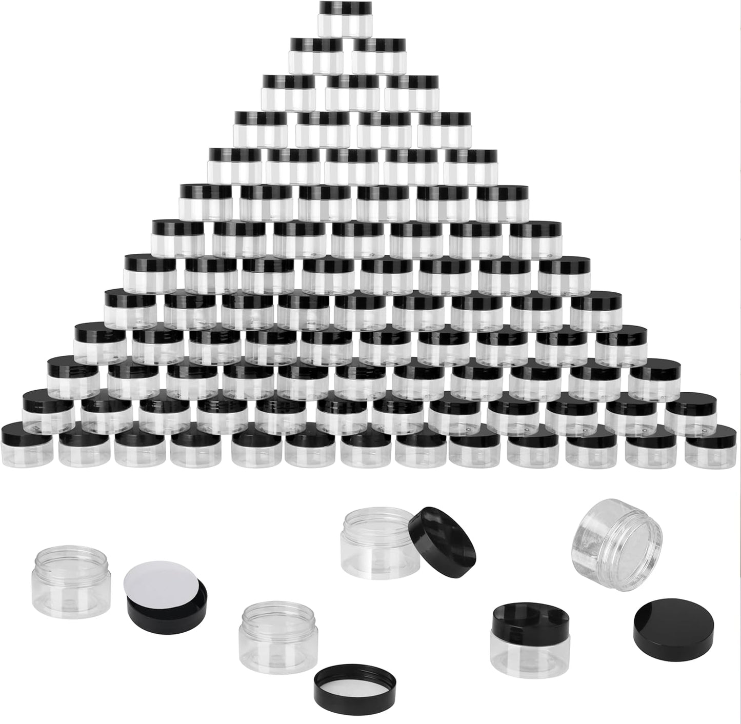 110 Packs 2 OZ Transparent Plastic Jars with black Lids, Body Butter Containers, Cosmetic Containers jars for Kitchen Ingredients, beads, sequins, Lotion, Cream, DIY Crafts and More by KUKLIPJIM.