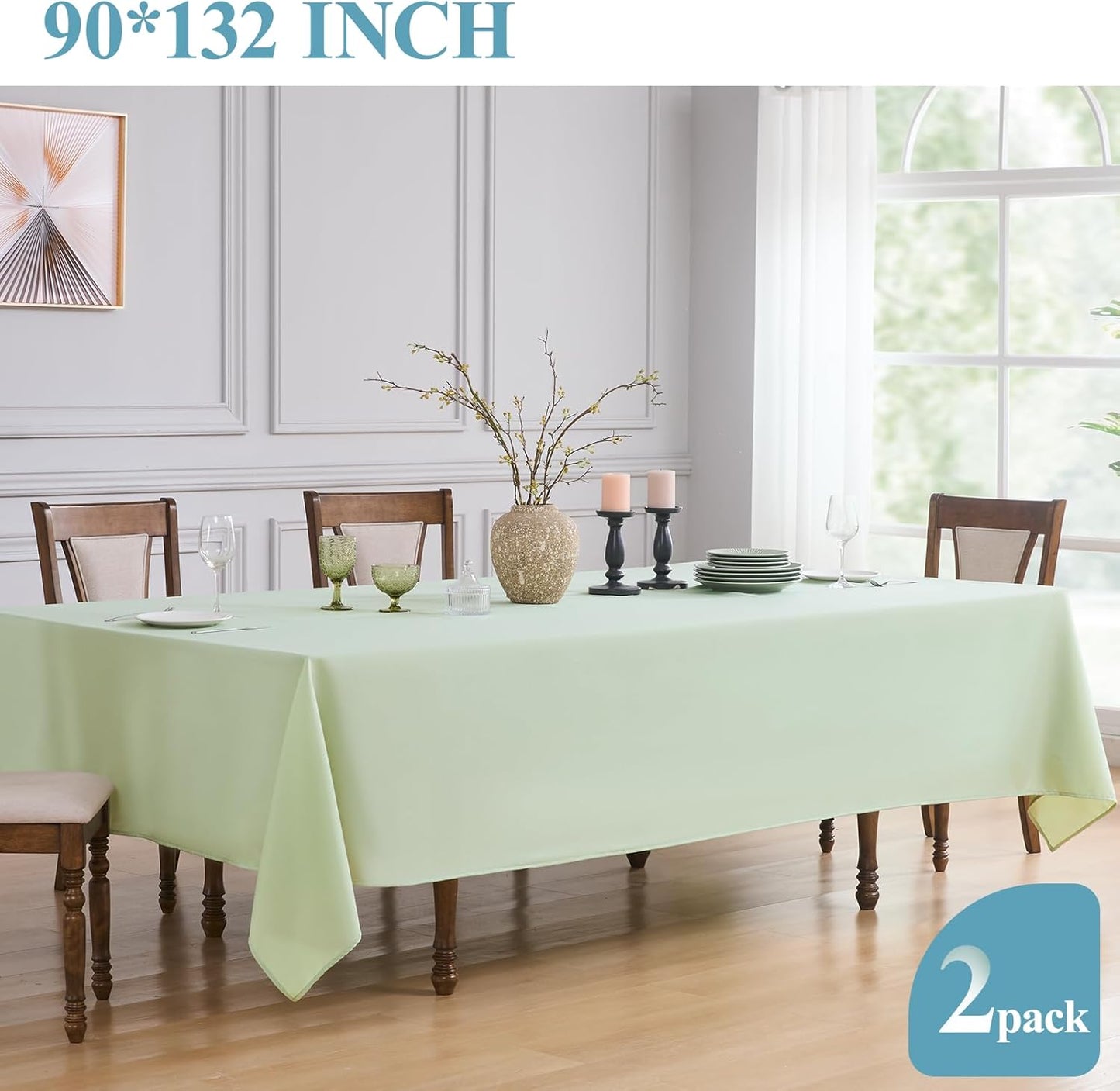 VidaFete Tablecloth 2 Pack 90*132inch Rectangle Table Cloth Polyester, Stain Wrinkle Resistant Polyester Dining Table Cover for Kitchen Dinning Party Wedding Rectangular Buffet Decoration(Sagegreen)