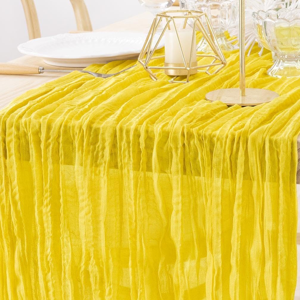 MLMW Yellow Cheesecloth Table Runner Boho Gauze Rustic Cheese Cloth Table Runner 160 inch Sheer 13.3ft for Wedding Party Baby Bridal Shower Birthday