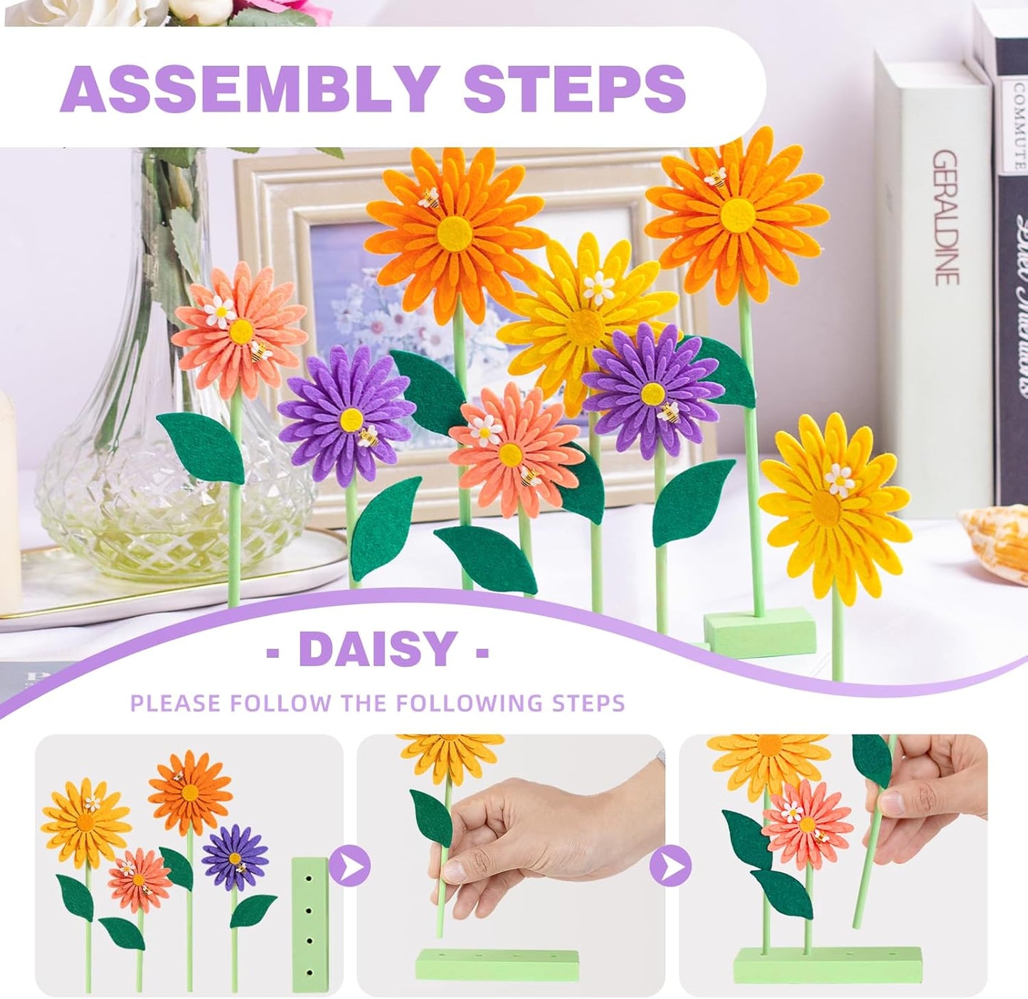 8 PCS Daisy Felt Centerpieces for Tables Flower Party Decorations Daisy Birthday Decorations Yellow Orange Purple Fall Decorations for Home Girl Birthday Baby Shower Thanksgiving Autumn Decor