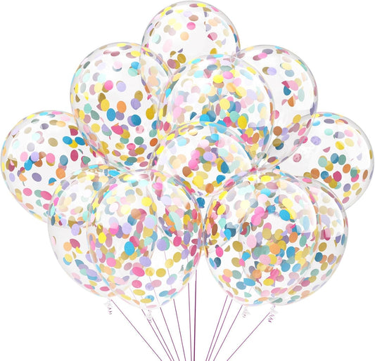 Rainbow Confetti Balloons, 25 Pcs 12 Inch Thickened Clear Latex Balloon with Confetti Inside for Birthday Party Baby Shower Graduation Engagement Bridal Shower Decorations Supplies (Paper Confetti)