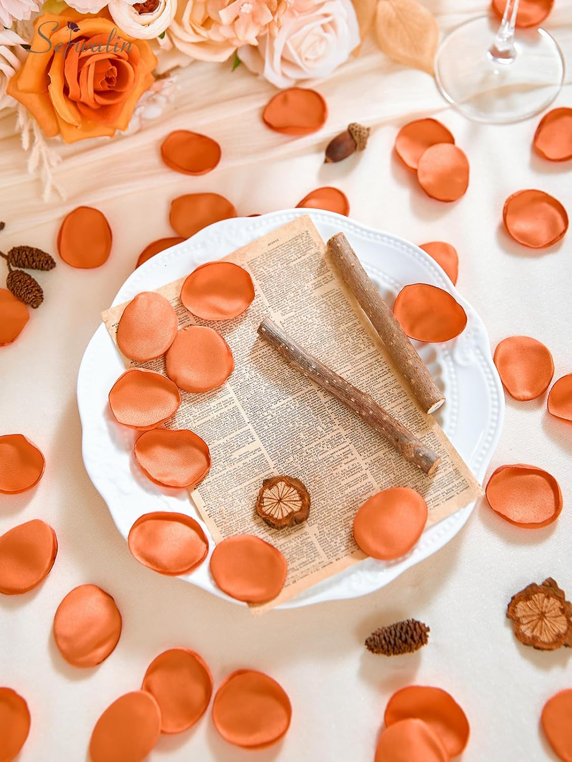 Serwalin 300Pcs Silk Rose Petals Fake Flower Petals Orange Artificial Rose Petals for Weddings Proposal Flower Girl Petals Aisle Flower Girl Basket Runner Bridal Shower Table Decor