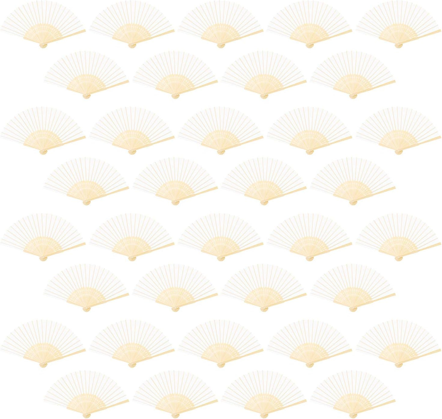 URATOT 36 Pieces White Folding Fans Silk Bamboo Folding Fans Handheld Fans for Wedding, Party Decoration