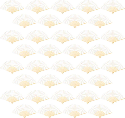 URATOT 36 Pieces White Folding Fans Silk Bamboo Folding Fans Handheld Fans for Wedding, Party Decoration