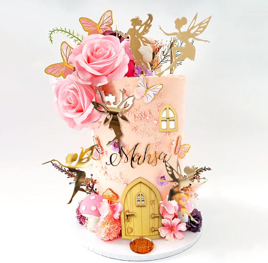JeVenis Pink Fairy Cake Decoration Mushroom Cake Decoration Fairy Cake Decoration Garden Fairy Cake Decoration Fairy Party Supplies Fairy Party Favors