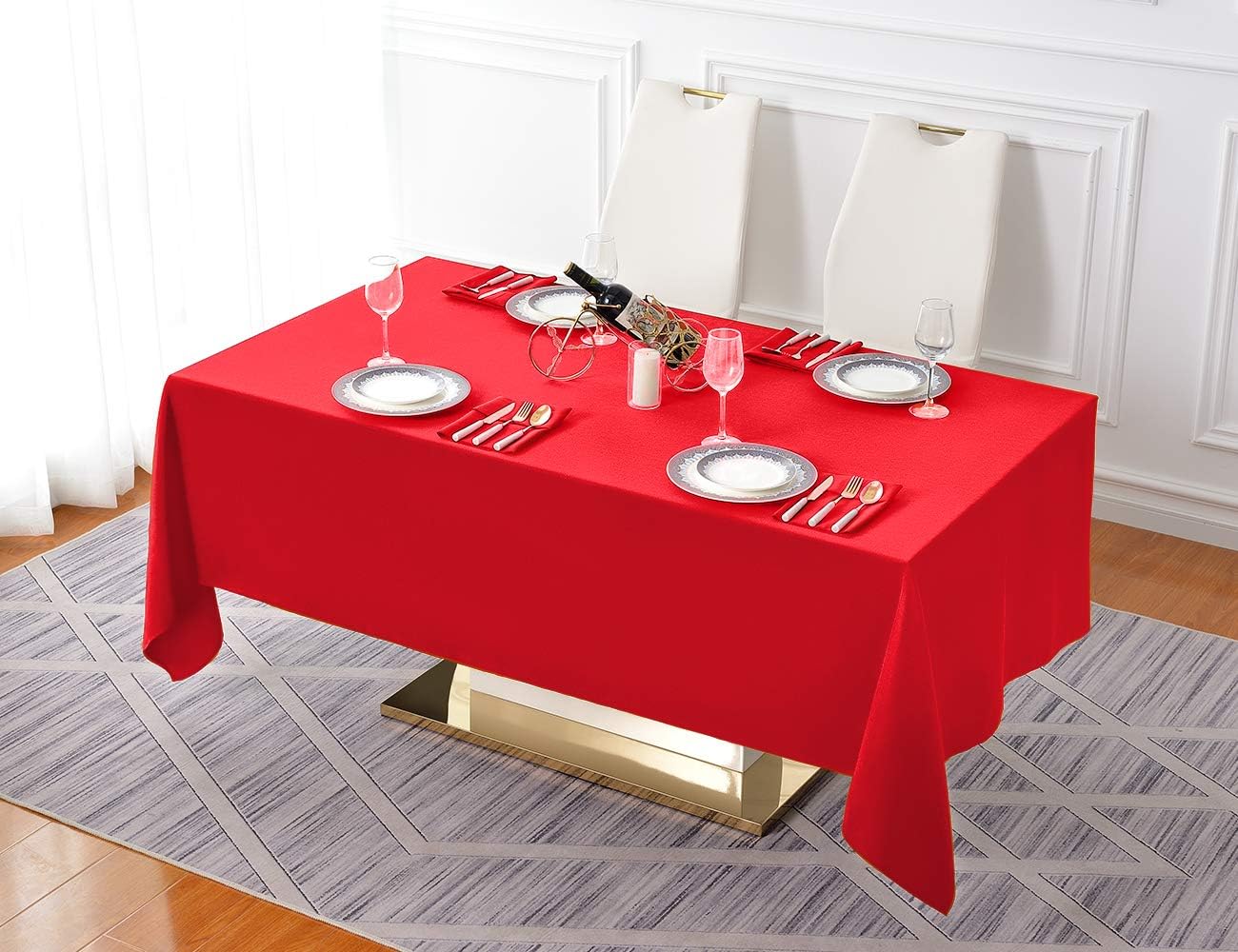 Surmente Red Tablecloth 60 x 102-inch Rectangular Polyester Table Cloth for Weddings, Banquets, or Restaurants