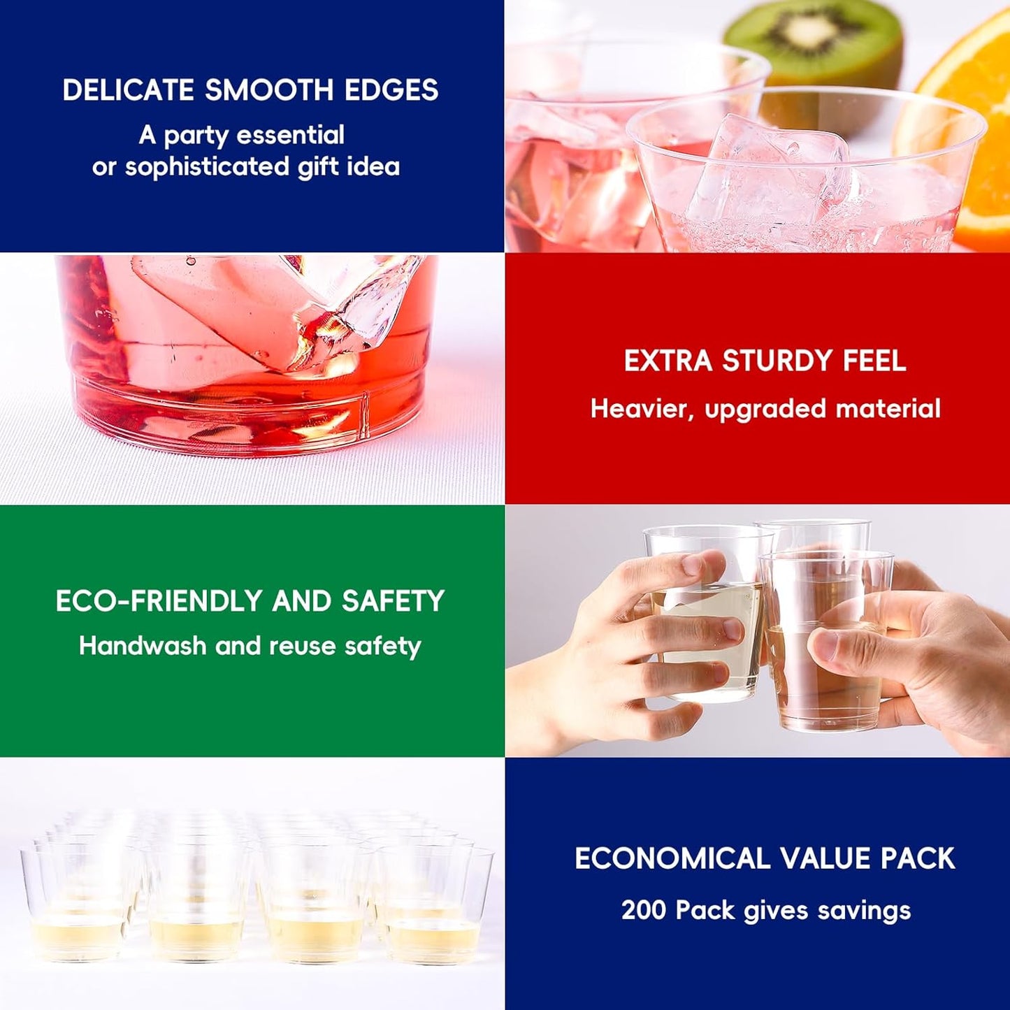 JOLLY CHEF 10 oz Clear Disposable Plastic Cups 200 Pack, Clear Plastic Cups Tumblers, Heavy duty Party Glasses, Disposable Cups for Wedding, Thanksgiving, Christmas Party