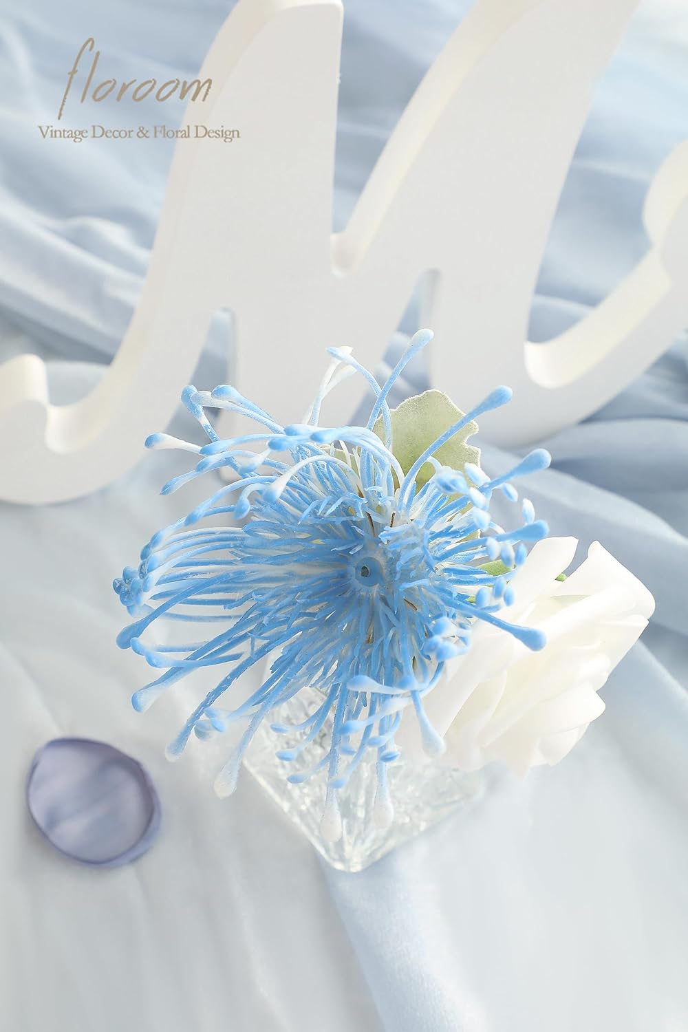 Floroom Dusty Blue Powder Blue Artificial Flowers Fake Roses Dahlias and Greenery Combo Box Set for DIY Wedding Bouquets Bridal Shower Centerpieces Floral Arrangements Party Tables Home Decorations