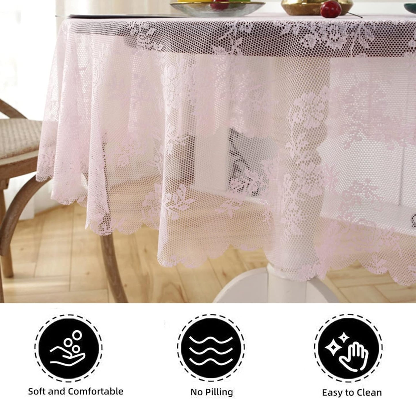 Jeloris Round Lace Tablecloth with Elegant Scalloped Bottom for Any Special Event Such as Wedding, Birthday Party, Baby Shower, Anniversary (78 inch, Style 2)