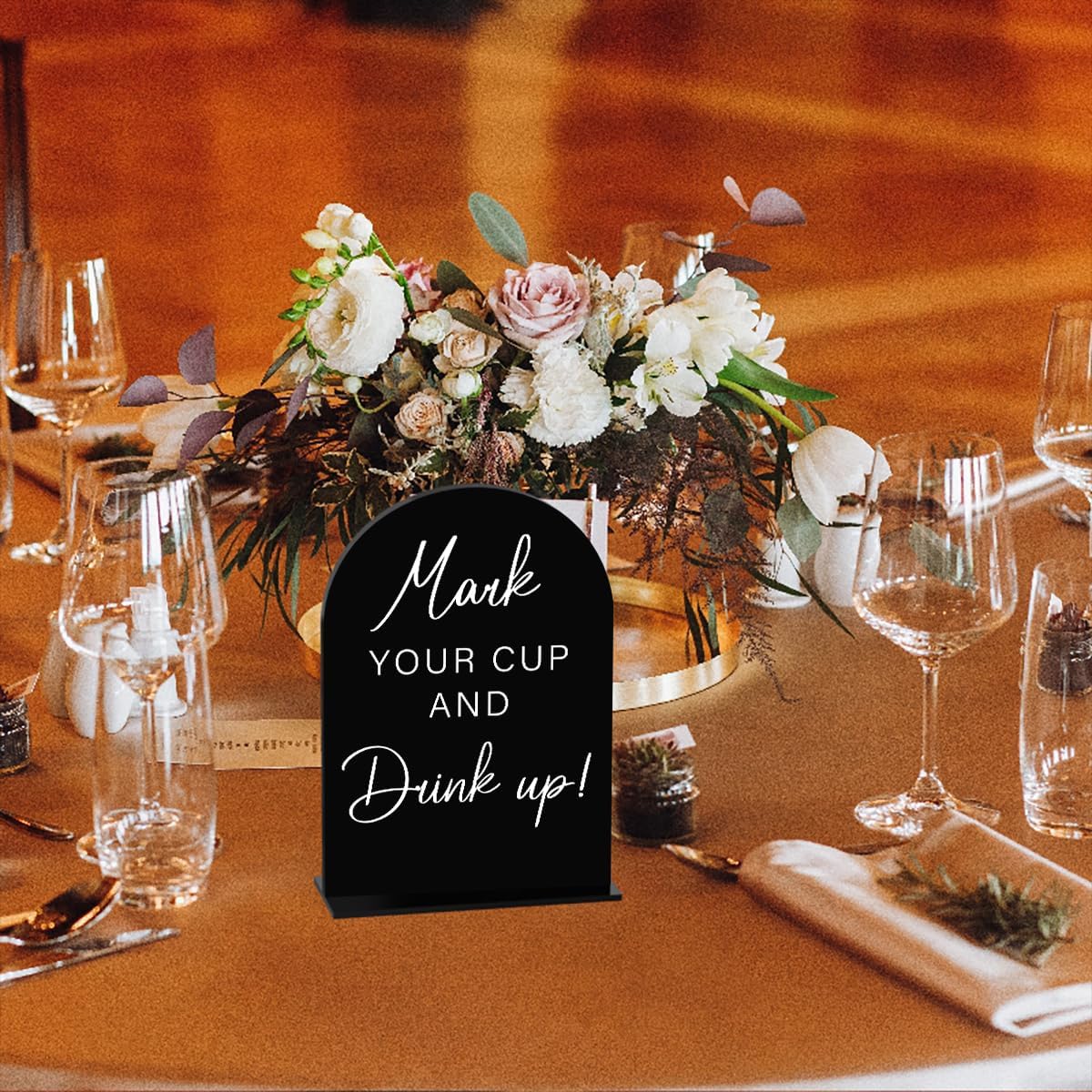 Acrylic Wedding Sign Wedding Signs for Ceremony Mark Your Cup and Drink Sign for Wedding, Modern Calligraphy Arch Acrylic Table Top Sign for Wedding Reception and Event Party Table(black）