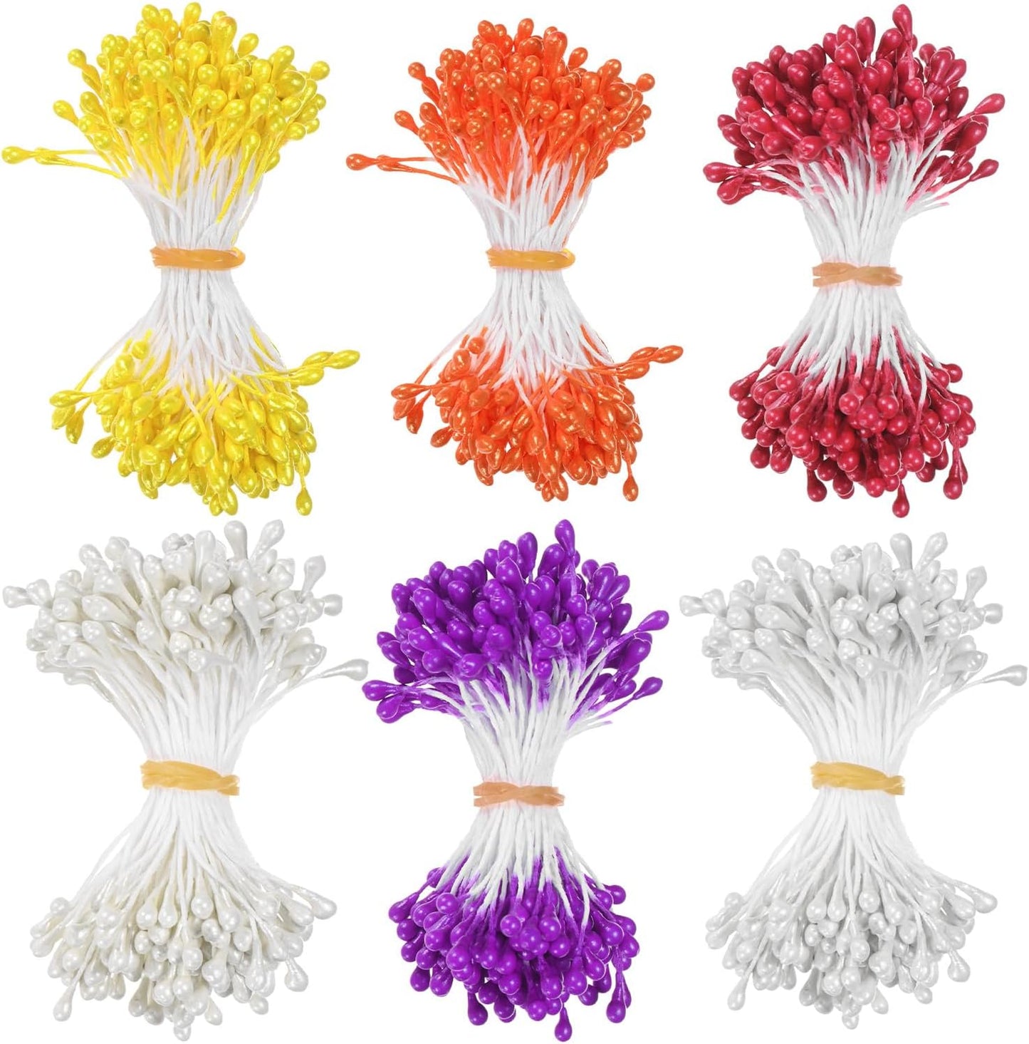 900-Pack Flower Stamens for Crafts, 5mm Double Heads Artificial Pearl Floral Pistil Mini Flower Pollens Stamens for DIY Making/Scrapbook Decoration [Orange and 5 Colors]