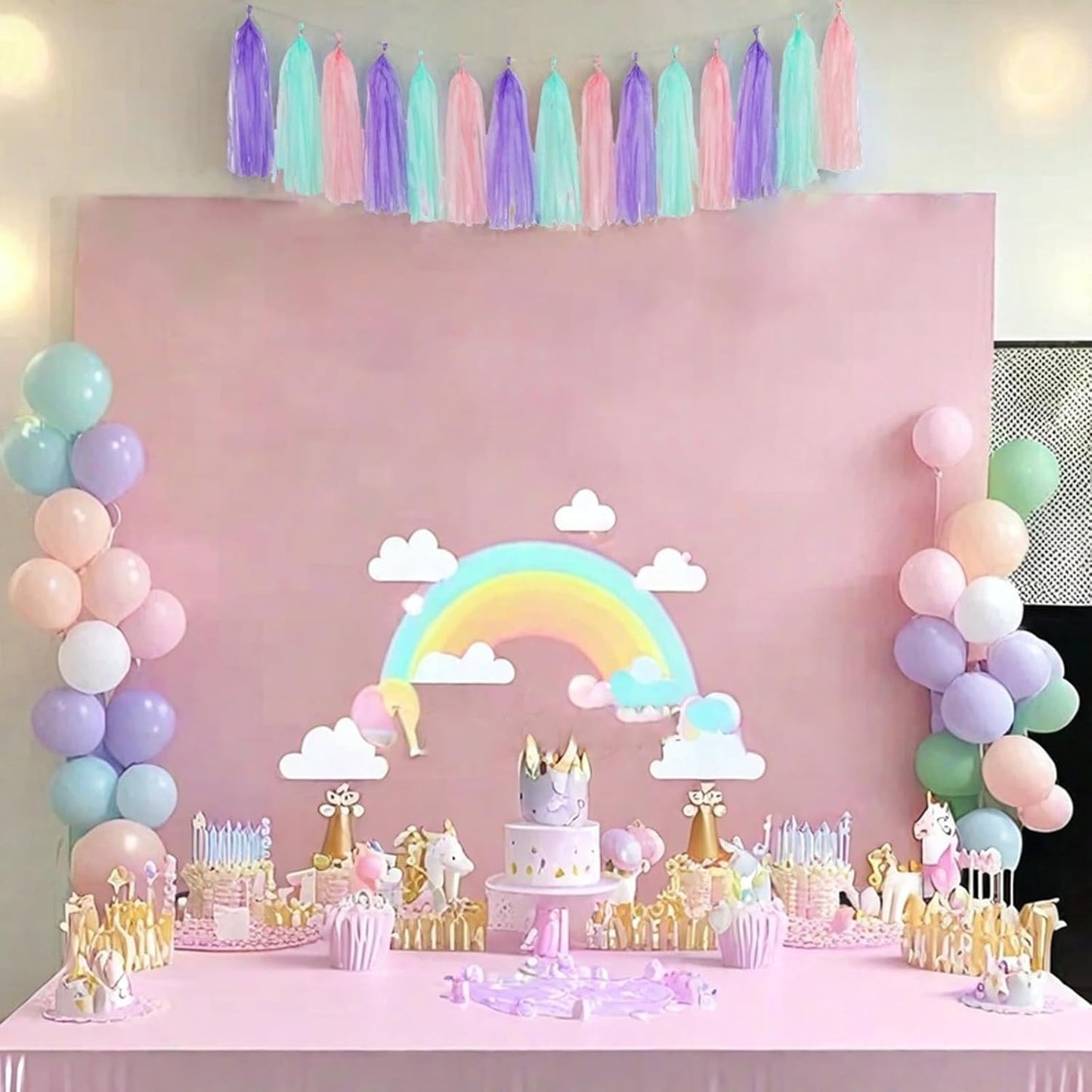 Pink Purple and Blue Tassel Garland Banner Paper Tassels for Birthday Party Decorations,Pack of 15