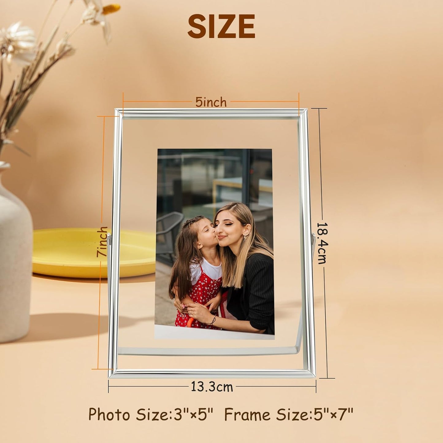 Silver Floating Frame (5"x7", Vertical), For Picture 4x6, 3.5x5, 2x3, Small Desktop Photo Frame, Classy Gift For Festival, Wedding, Home or Office Décor
