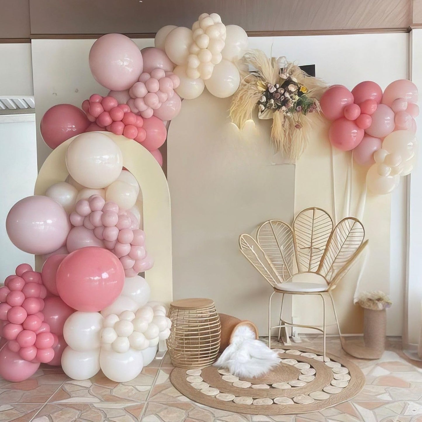 Dusty Pink White Balloons, 50Pcs 12 Inches Pink Sand White Metallic Gold Birthday Balloons for Girls Birthday Party Wedding Anniversary Bridal Engagement Baby Shower Decorations