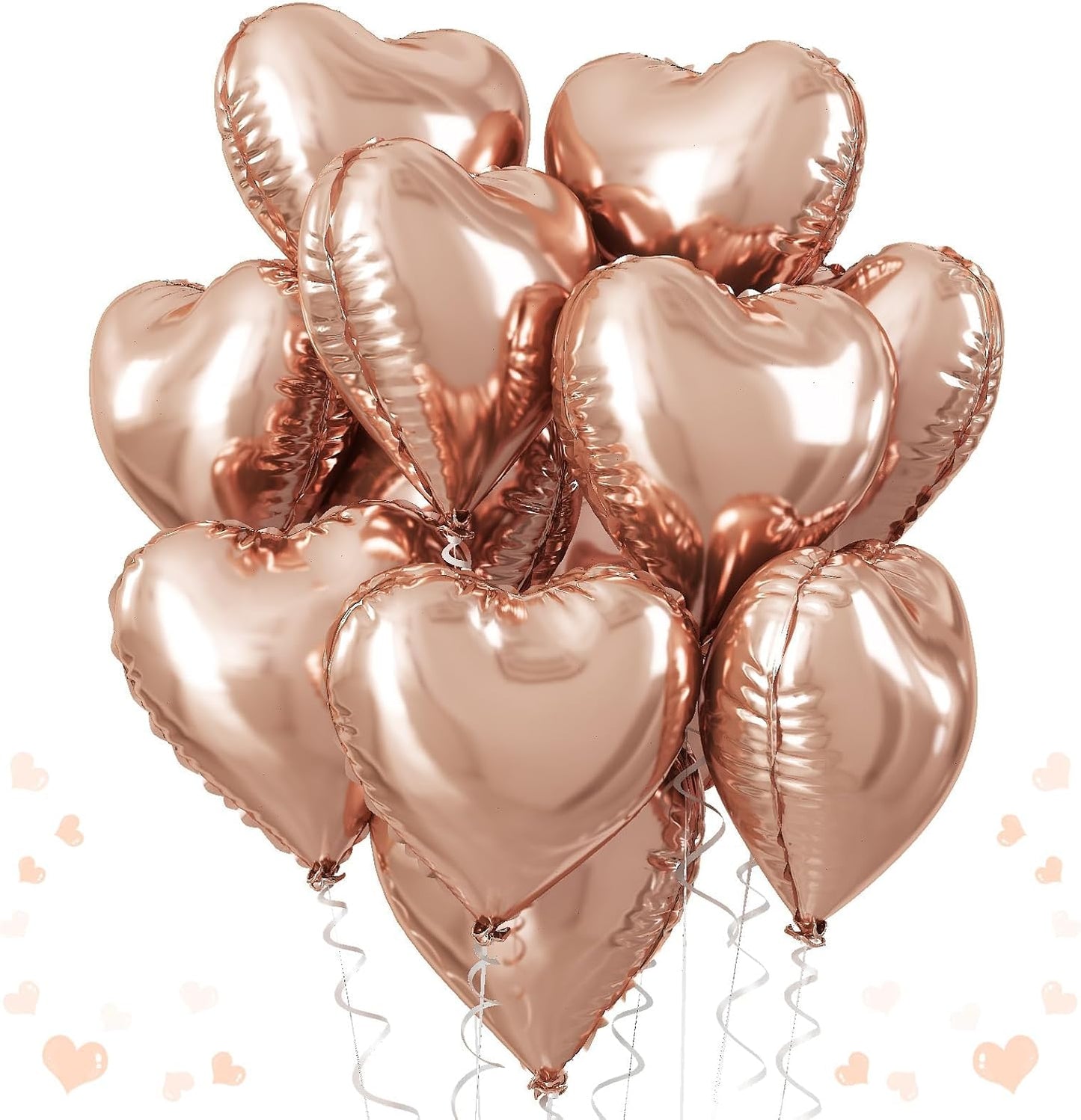 Rose Gold Foil Heart Balloons, 18 Inch Large Rose Gold Heart Shape Mylar Balloon, Metallic Champagne Helium Heart Foil Balloons for Valentine Girls Women Birthdays Baby Shower Wedding Party Decor
