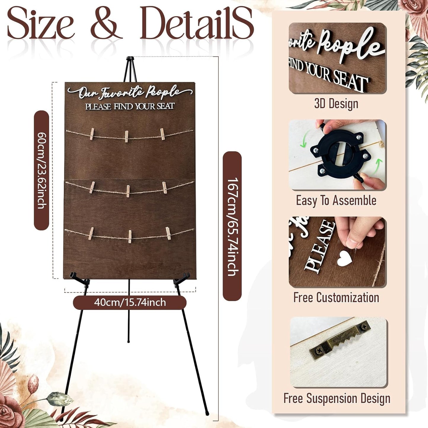 OurWarm Wedding Seating Chart with Easel Display Stand, Rustic Seating Chart for Wedding Reception Display, Please Find Your Seat Wooden Seating Chart Board for Baby & Bride Shower Wedding Sign Decor