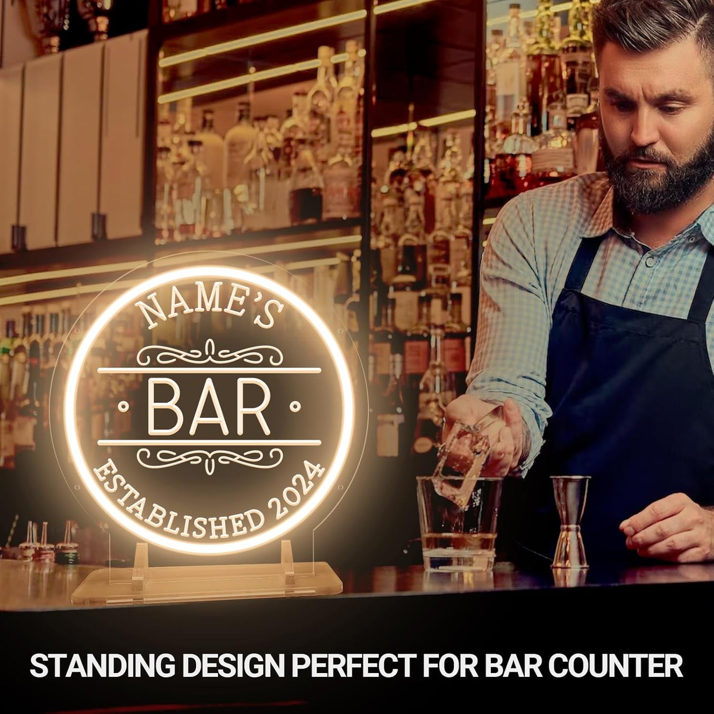 Custom Bar Neon Sign for Man Cave, Personalized LED Bar Light Up Signs for Wall Decor, Dimmable Customized Neon Lights for Men Dad Gifts, Home Pub Tavern Bistro Business