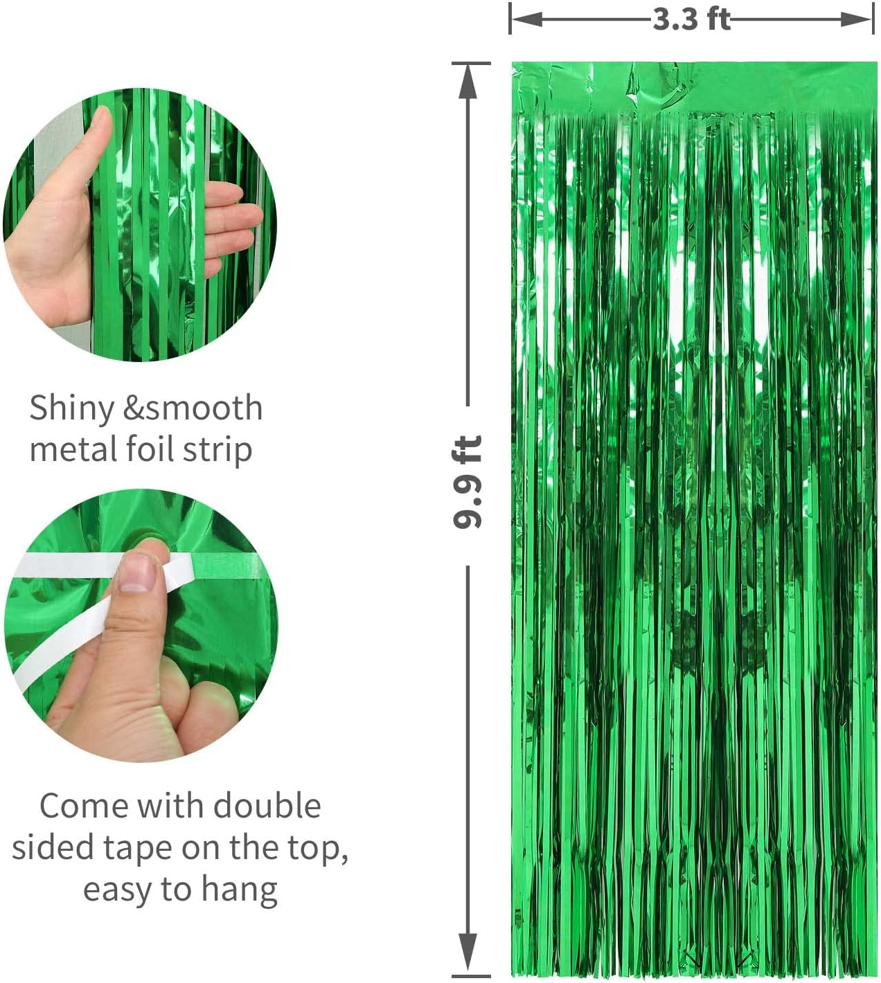 Crosize 3 Pack 3.3 x 9.9 ft Green Foil Fringe Backdrop Curtain, Streamer Backdrop Curtains, Streamers Birthday Party Decorations, Tinsel Curtain for Parties, Galentines Decor, Preppy, Photo Booth