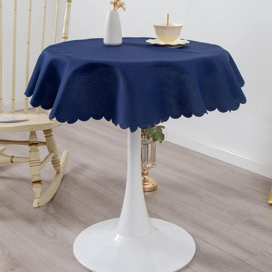 Small Round Navy Tablecloth 36 Inch Polyester Fabric Washable Table Cover Decorative Wrinkle Resistant Solid Color Table Cloth for Kitchen Dinning Party Wedding Camping
