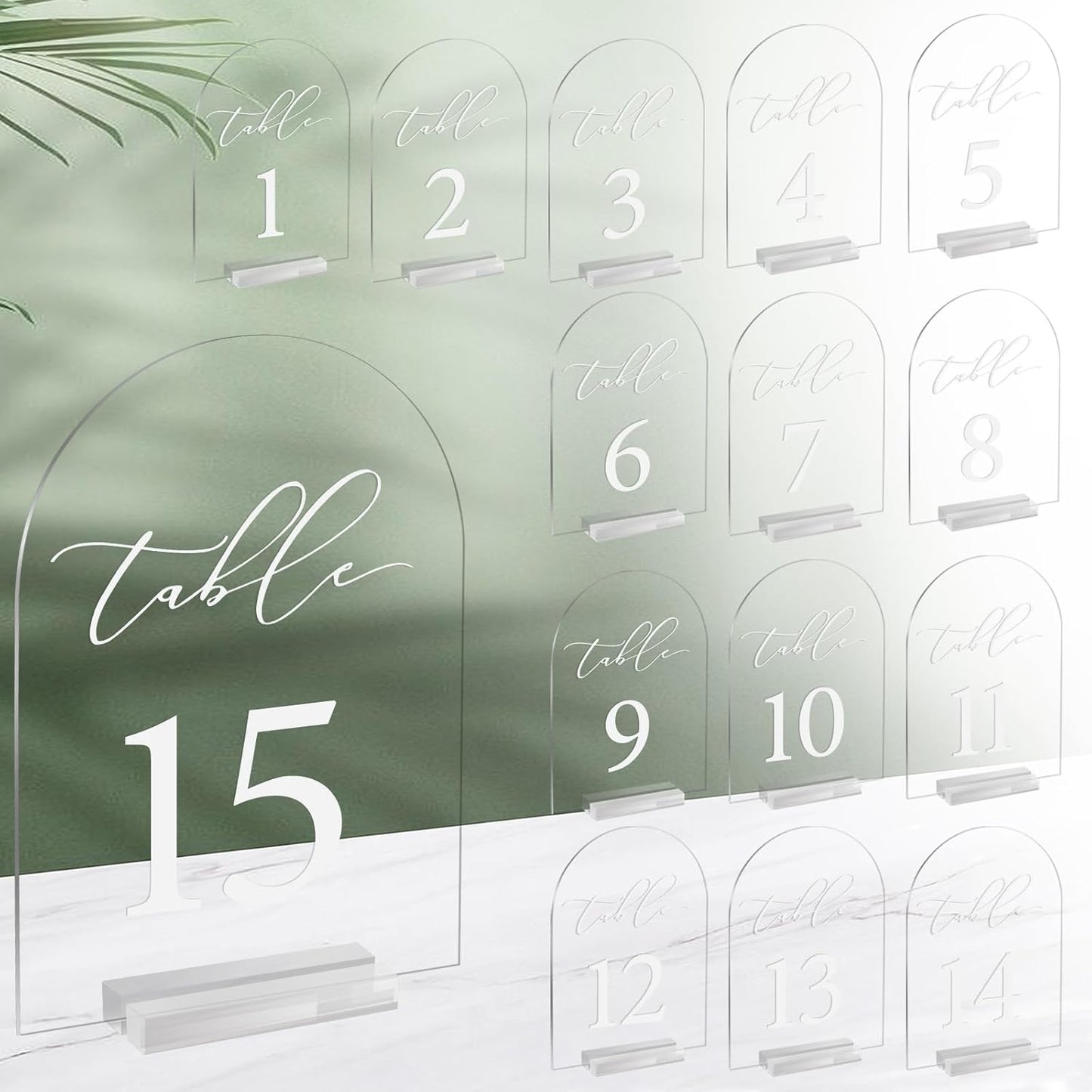 Arch Table Number 1-15 Clear Acrylic Tabletop Signs 5x7 Inch with Holder for Wedding Parties Anniversaries Reception Cafe Hotel Party Bar Business Event (1-15)