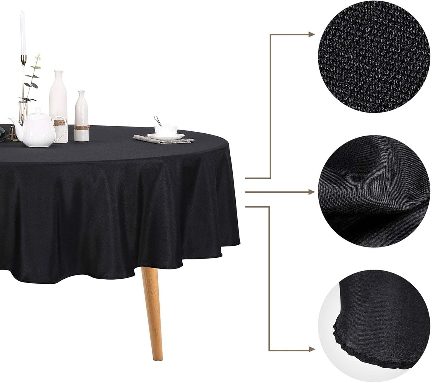 Ascoza 2pack 60 Inch Black Rectangular Tablecloth in Polyester Fabric for Wedding/Banquet/Restaurant/Parties