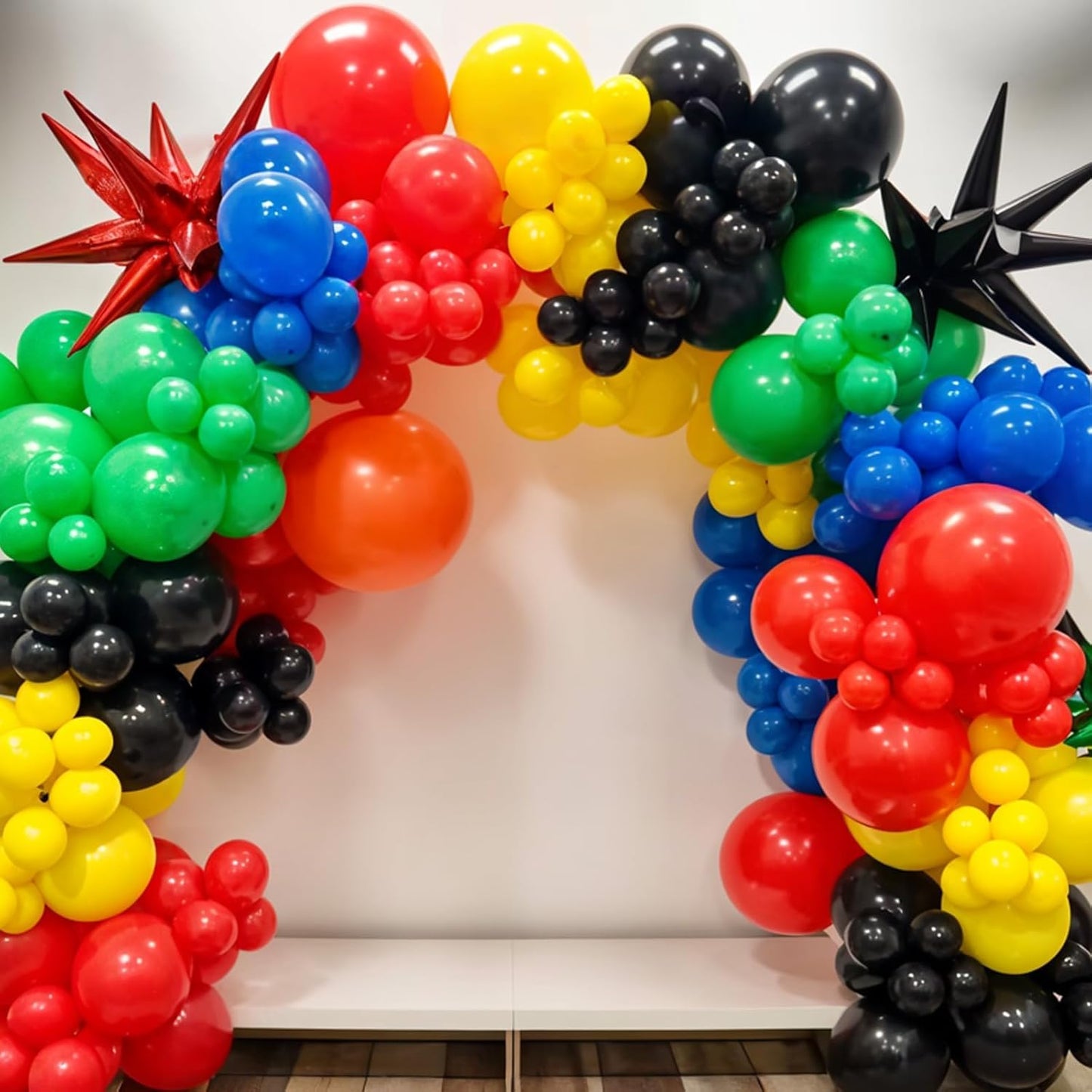 Black and Red Yellow Blue Balloons, 12 Inch Black Red Yellow Blue Green Metallic Silver Confetti Balloons with Star Foil Balloon for Boys Graduation Birthday Baby Shower Party Decorations