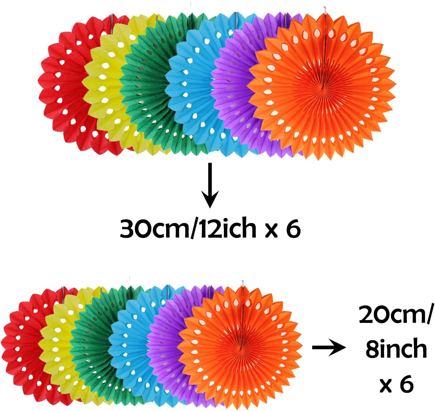 ZOOYOO Hanging Paper Fans Party Decorations,12 Pcs Rainbow Honeycomb Round Fans,Colourful Ceiling Decor for Birthday,Wedding,Carnival,Fiesta Party Backdrop