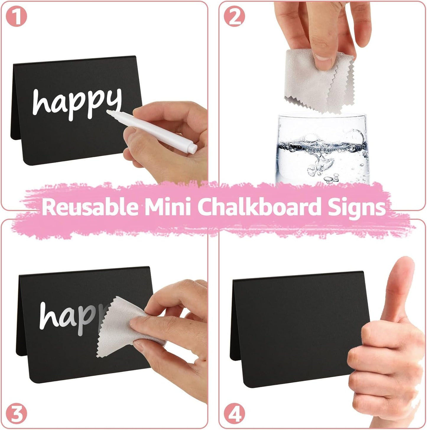 40 Pack Mini Chalkboard Signs for Food, 4x3 Inches Small Chalkboard Sign with 4 Cleaning Cloth, Small Reserved Tables Sign for Wedding Party Buffet Bakery Table Signs