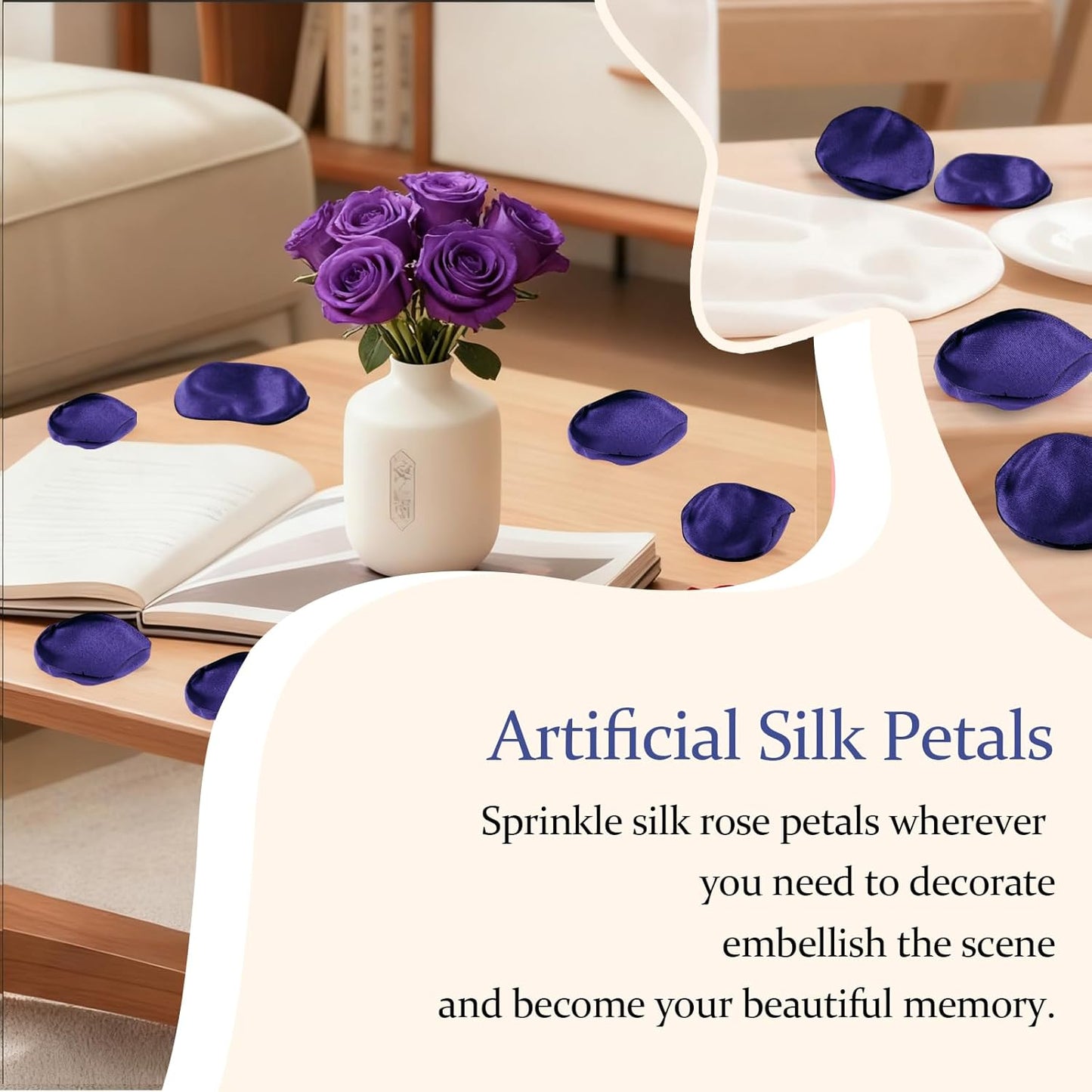 300pcs Navy Blue Silk Rose Petals - Faux for Wedding Decor, Flower Girl, Aisle Scatter, Table Centerpieces, Party, and Anniversary Celebrations