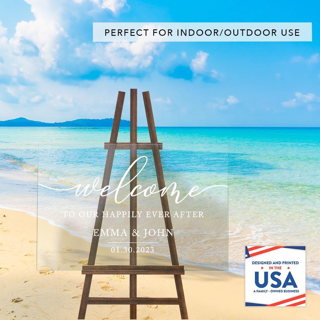 Andaz Press Custom Large Wedding Acrylic Sign, 16 x 24 Inches, Happily Ever After, Personalized Sign, Welcome Sign For Modern Wedding Theme Wedding Decorations