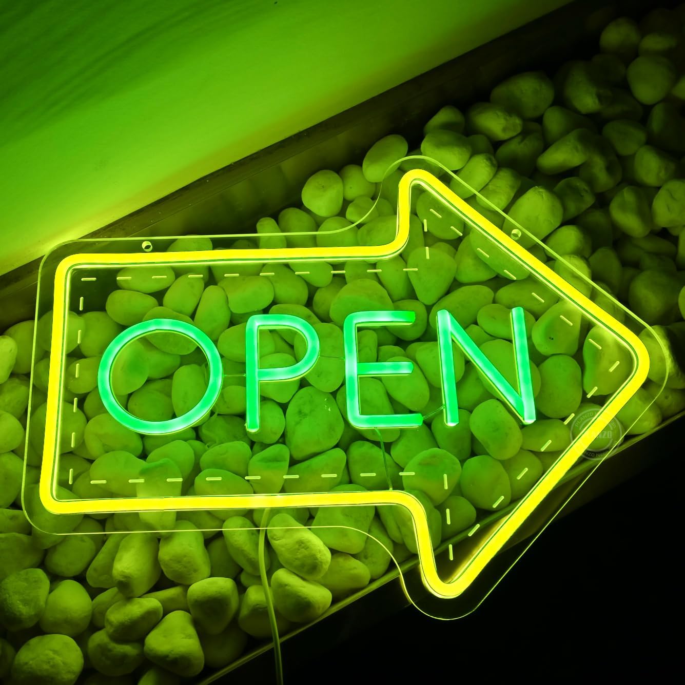Planzo Open Neon Sign LED Beer Bar Open Neon Light for Wall Decor Light Up Sign for Home Pub Restaurant Business Party Man Cave Room Art Coffee Bistro USB Dimmable Yellow Green Indoor Use