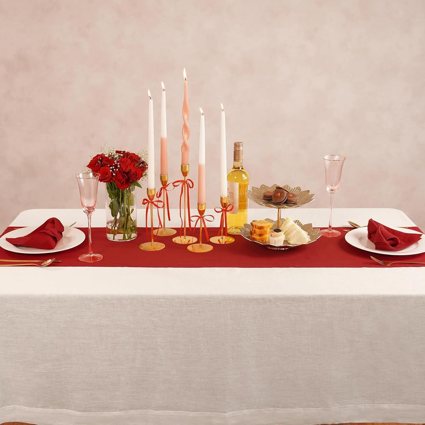 Cotton Linen Table Runner 120 Inches Long – Farmhouse Red Table Runner for Thanksgiving, Christmas, Winter, New Year – Washable Hemstitch Fabric Ideal for Gifting – Serena