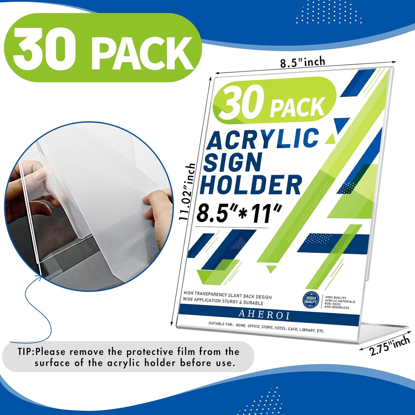 Aheroi Acrylic Sign Holder 8.5 x 11, 30Pcs Plastic Sign Holder 8.5 x 11 Standing, Clear Paper Holders Acrylic Paper Document Holders, Plastic Stands Flyer Display,Office School Table Supplies