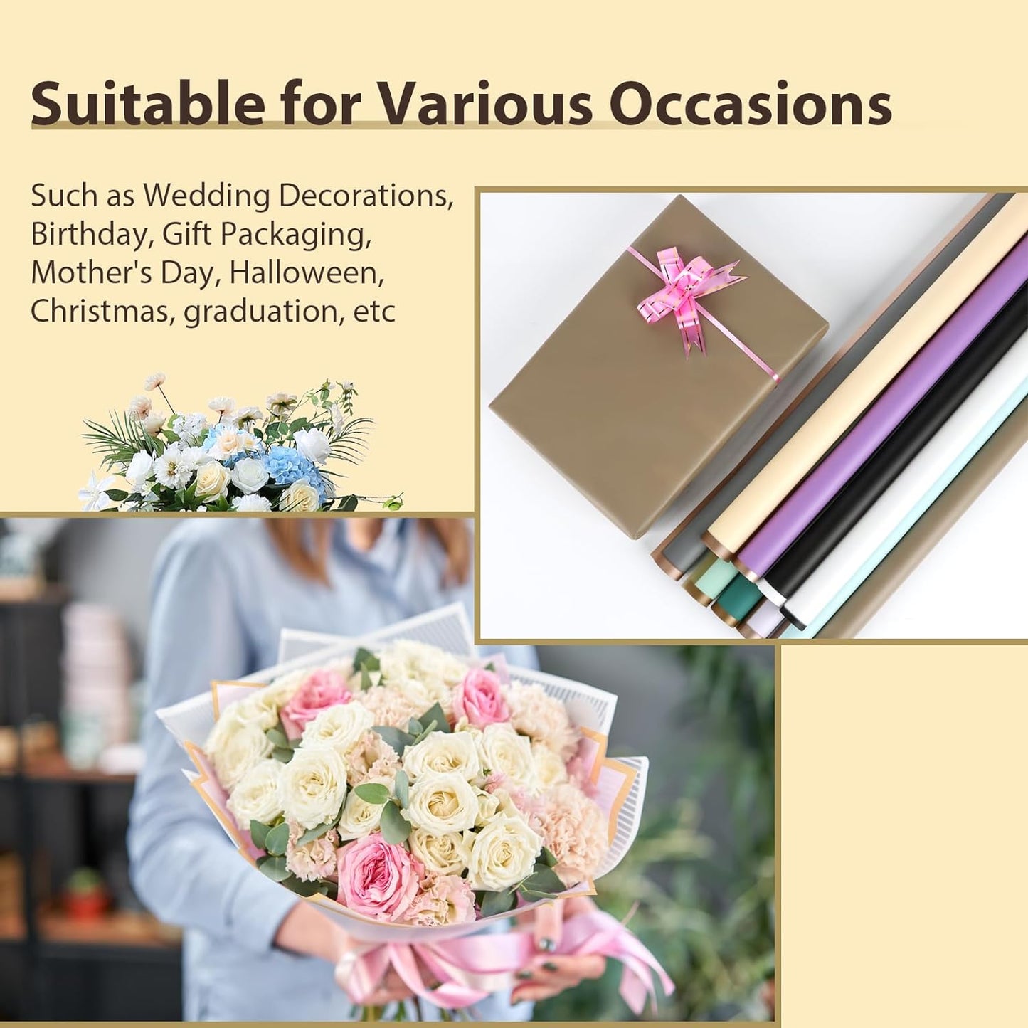 NESCCI 20 Sheet Flower Wrapping Paper - Waterproof Floral Bouquet Wrapping Paper, Florist Supplies Packaging Paper for Wedding Birthday Gift DIY (Light purple)
