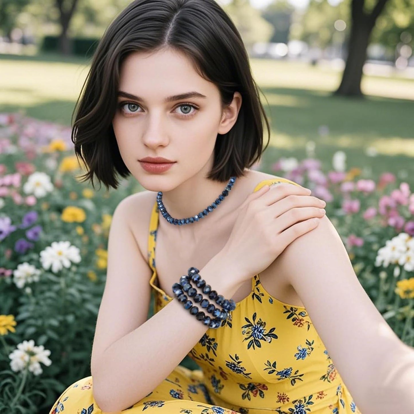 800Pcs 4/6/8/10mm Crystal Glass Beads for Jewelry Making Beads for Bracelets Necklace Pendants Making Supplies(Navy Blue)