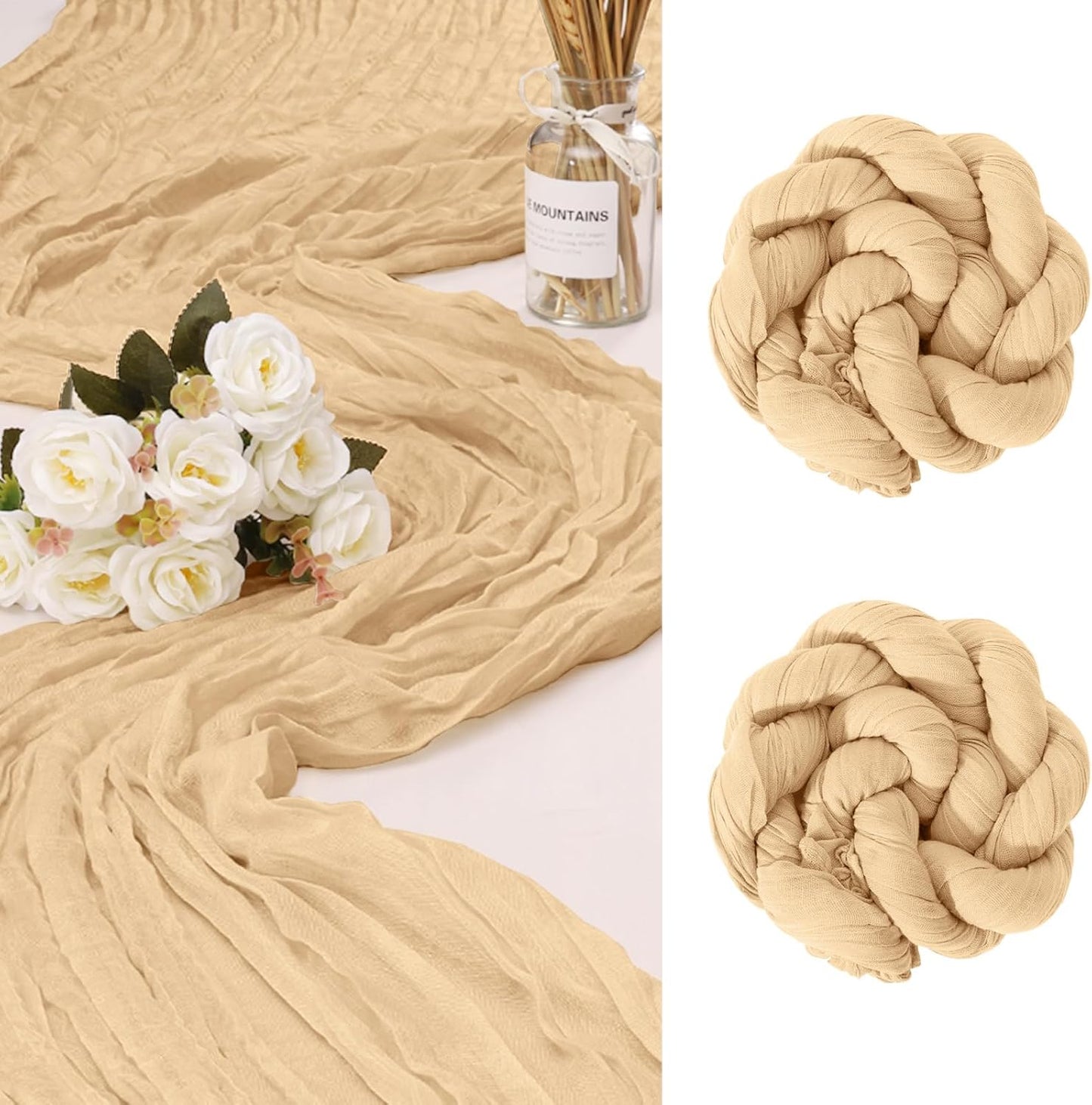 2 Pack Cheesecloth Table Runner 10Ft Christmas Gauze Boho Table Runners for Wedding Decor Bridal Shower Decorations Baby Shower Party(35" x 120")