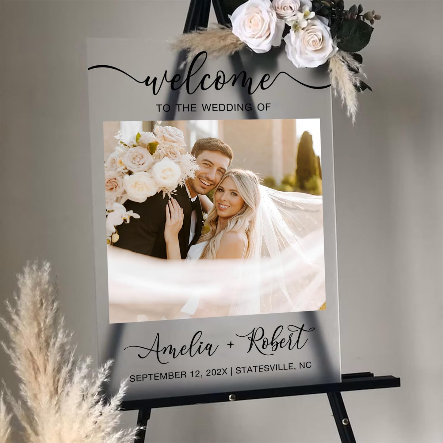 Personalized Wedding Photo Acrylic Welcome Sign – Custom Picture Board with Bride & Groom Names, Elegant Acrylic Wedding Reception Entrance or Ceremony Decoration, Indoor & Outdoor Keepsake Gift #1