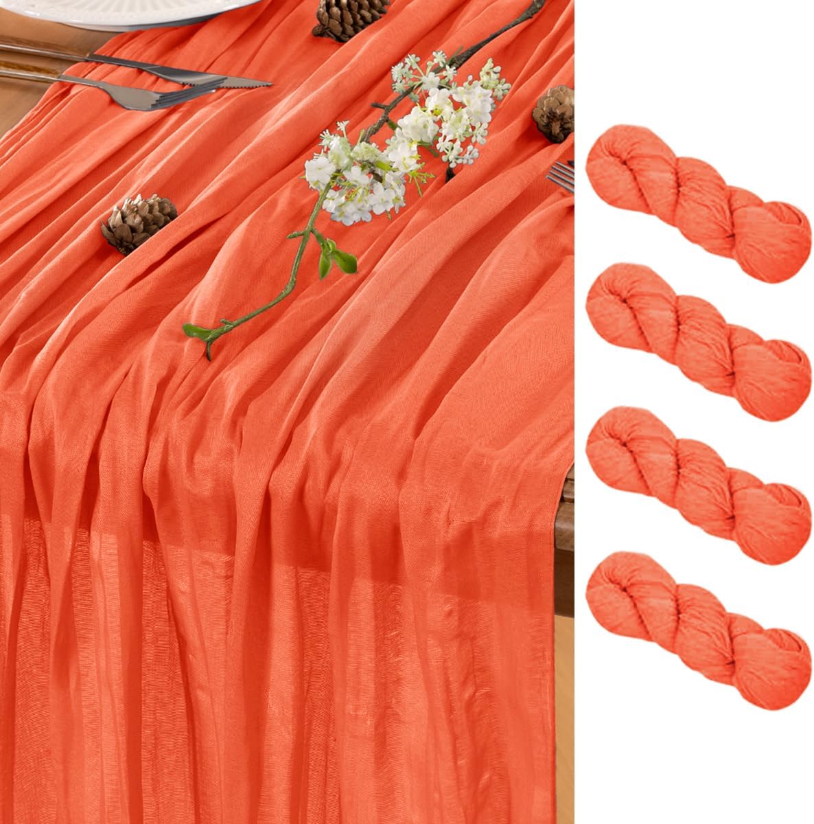 Orange Table Runner Cheesecloth Table Runner 4 Pack 10FT Farmhouse Table Runners 120 Inches Fall Table Decor Dining Room Centerpiece Wedding Boho Baby Shower Birthday