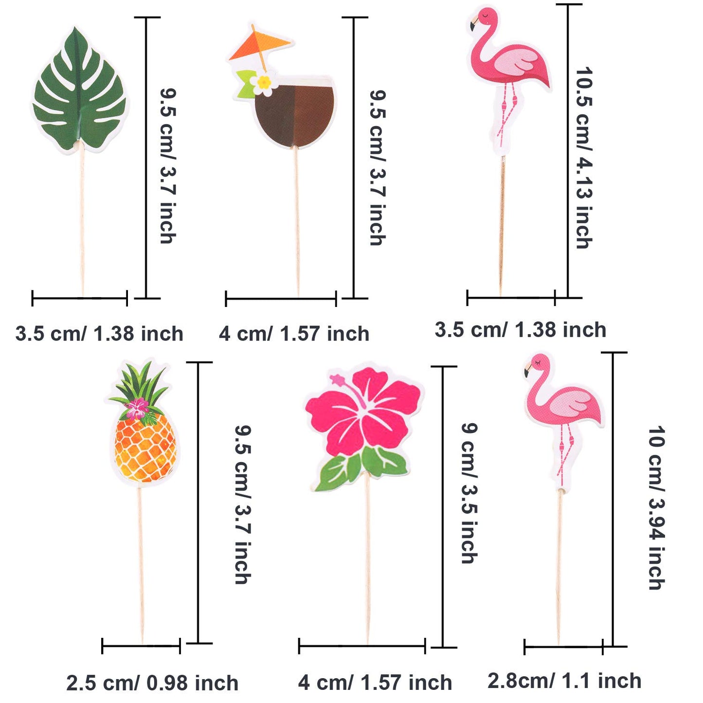 Luau Cupcake Toppers Tropical?Cake Decorations Hawaiian Toothpicks Sticks with Flamingo Pineapple Palm Leaves Shape Picks for Summer Beach Theme Party Favors Supplies, 6 Styles (144)