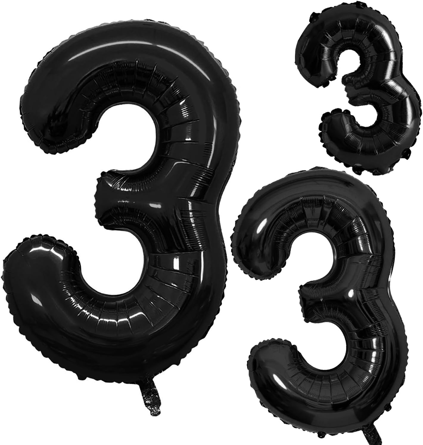 GOER Black Foil Balloons Number 3,Huge Number Balloons for 3rd Birthday Party Supplies Anniversary Decorations (3 pcs,42 inch,32 inch,16inch)