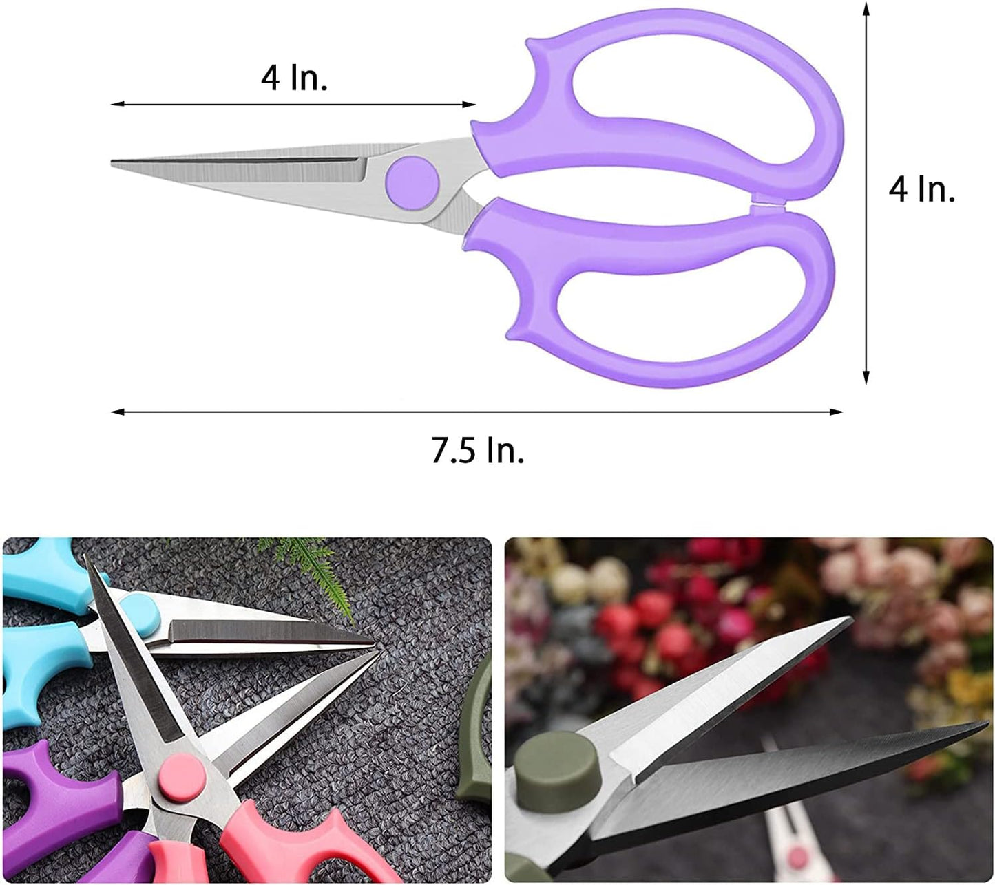 Leize Flower Scissors, Premium Thickened Stainless Steel Floral Shears, Strong Pruner for Flowers, Branches and Leaves (Purple Slender)