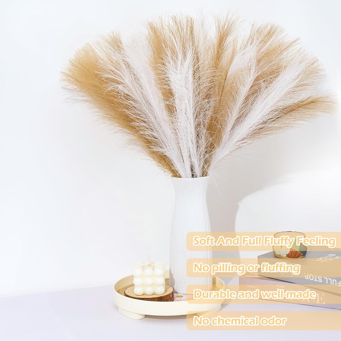 60 Pcs Brown Pampas Grass Decor 21.7 Inch Faux Pampas Grass Bulk Artificial Dried Flowers Small Vase Filler Pompas Grass.