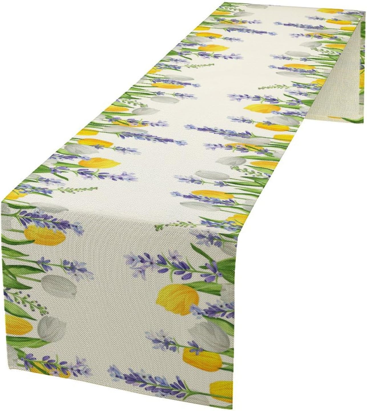 Floral Tulip Lavender Table Runner, Spring Watercolor Flower Plants Nature Butterfly Table Runner for Kitchen Dinner Living Room Home Party, 13x90 Inch