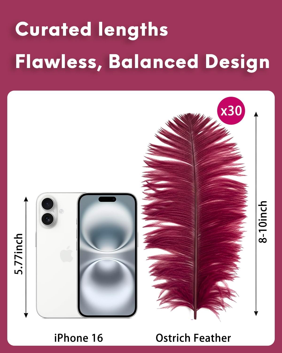 NEWONG 30pcs Wine red Ostrich Feathers Natural Bulk 8-10in（20-25cm） Vase Craft Wedding Home Party Centerpieces Christmas Day Decoration