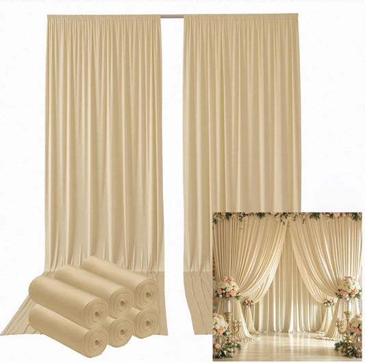 30ftx12ft Wrinkle Free Beige Backdrop Curtain, 6 Panels 12FT Height Beige Wedding Backdrop Drapes, Silky Polyester Back Drop Cloth for Birthday Photography Background Party Backdrop Draping