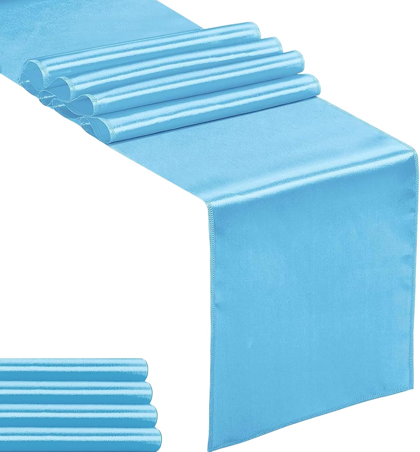 5-Pack Satin Table Runner Blue 12 x 108 inches Long, Table Runners for Wedding, Birthday Parties, Banquets Decorations（5 Pack, 12x108 Inch, Blue）